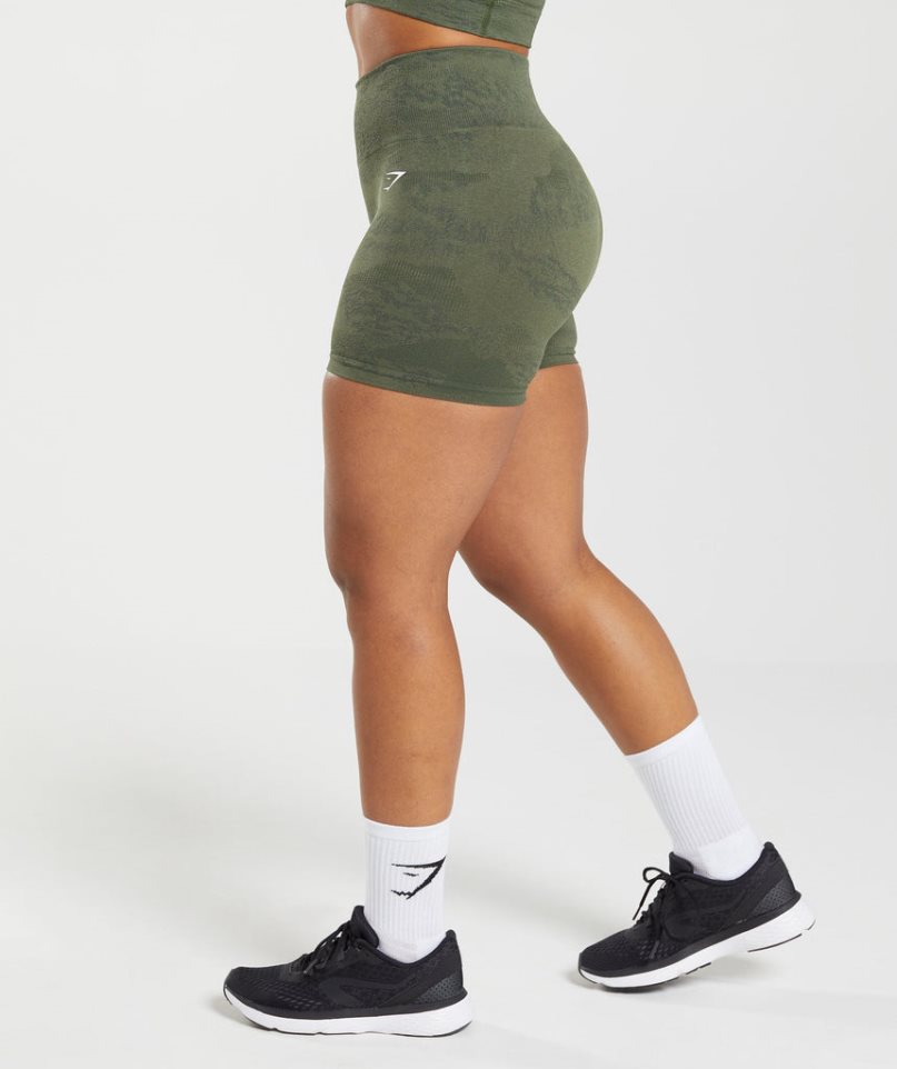 Women's Gymshark Adapt Camo Seamless Shorts Olive | NZ 3DUGLP